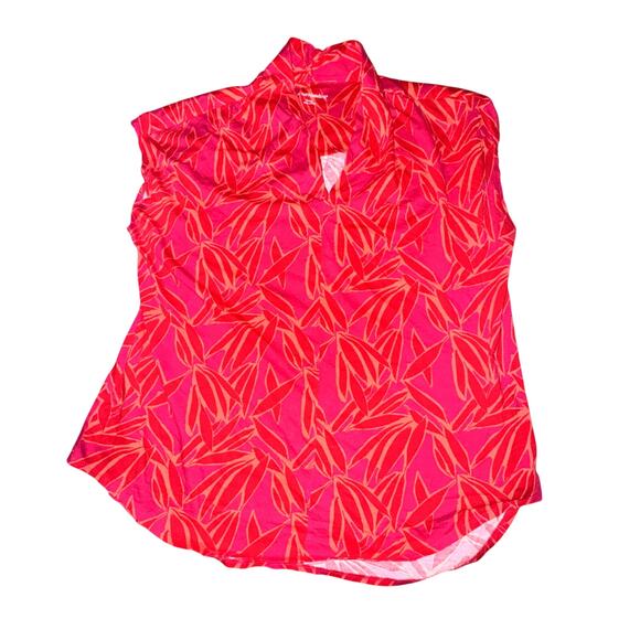 Soft Surroundings Twilight Luau Printed Tunic Top Womens Size XL Pink Red Leaves - Picture 1 of 6